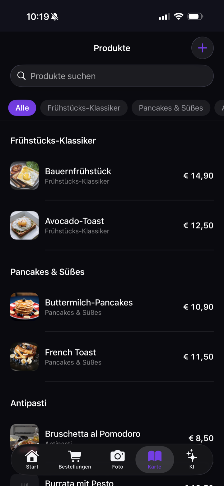 MenüCo App — Produkte und Preise verwalten